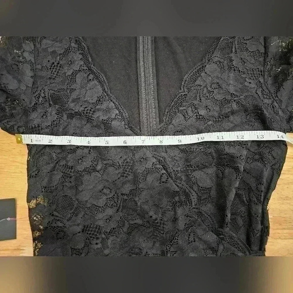 Bebe Women's S Black Surplice Asymmetrical is Hem Lace Dress NWT - Picture 7 of 13